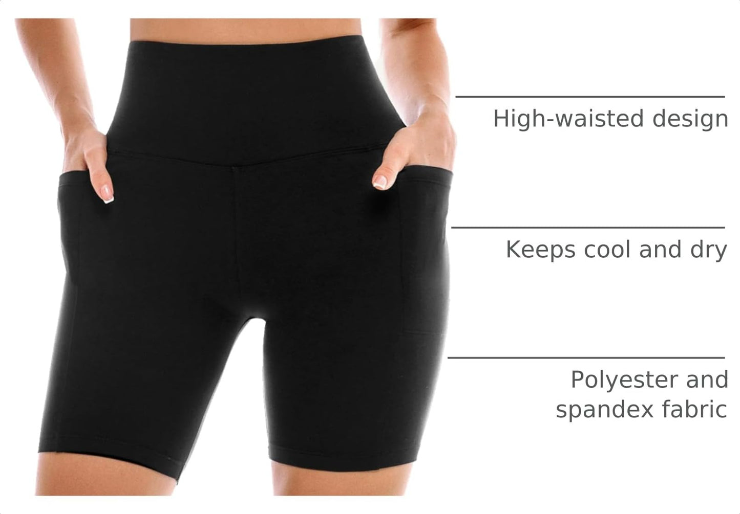 Leafigure 2 Pack Womens Biker Shorts with Pockets, High Waisted Tummy Control Yoga Shorts for Women Running Gym and Workout Black/Navy L-XL