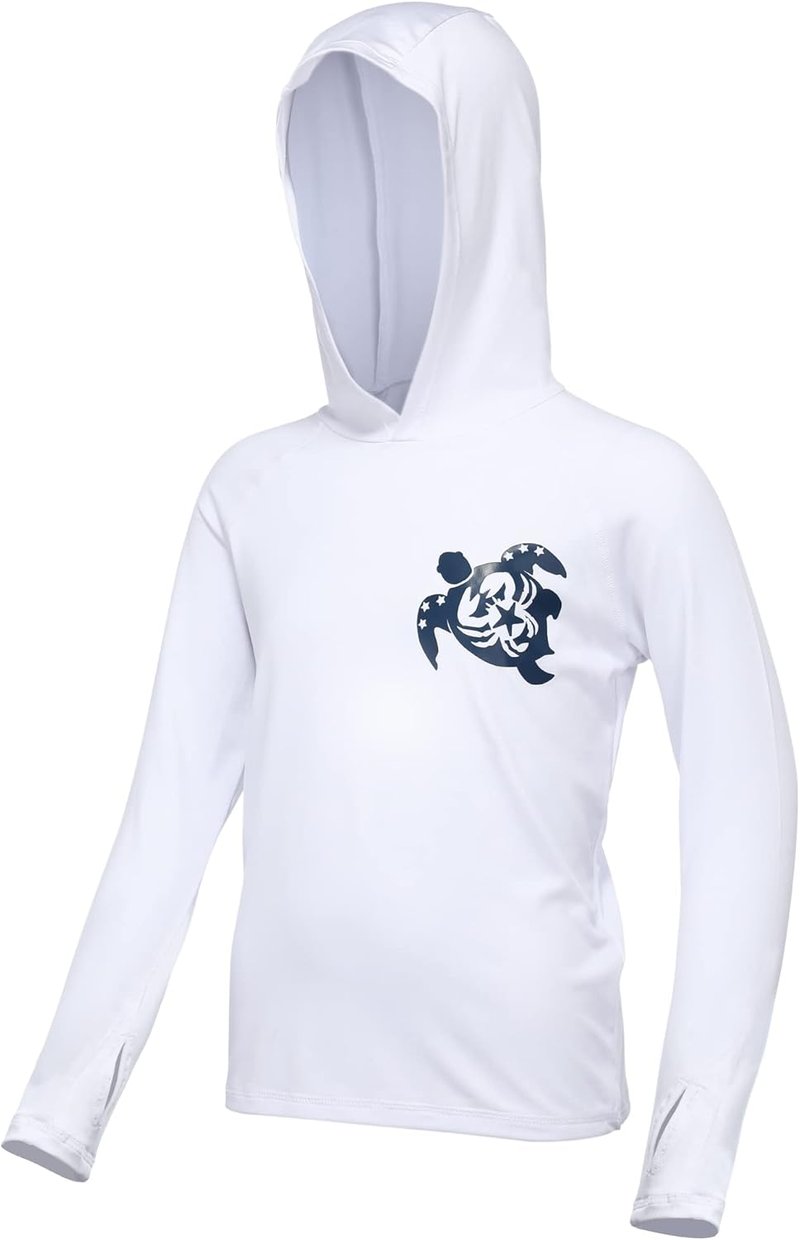 Boys Rash Guard Swim Hoodie - UPF 50+ UV Sun Protection Long Sleeve Fishing Shirt | Kids SPF Water Shirt
