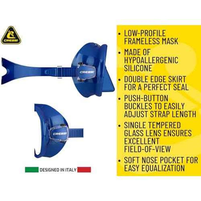 Cressi Adult Frameless Diving Mask - Wide View Mono Lens - Low Internal Volume - Pure Soft Silicone - Z2: Designed in Italy by Cressi