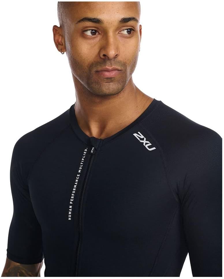 2XU Men's Trisuit - Aero Sleeved Front Zip Triathlon Suit for Enhanced Muscle Support | Size M-XL