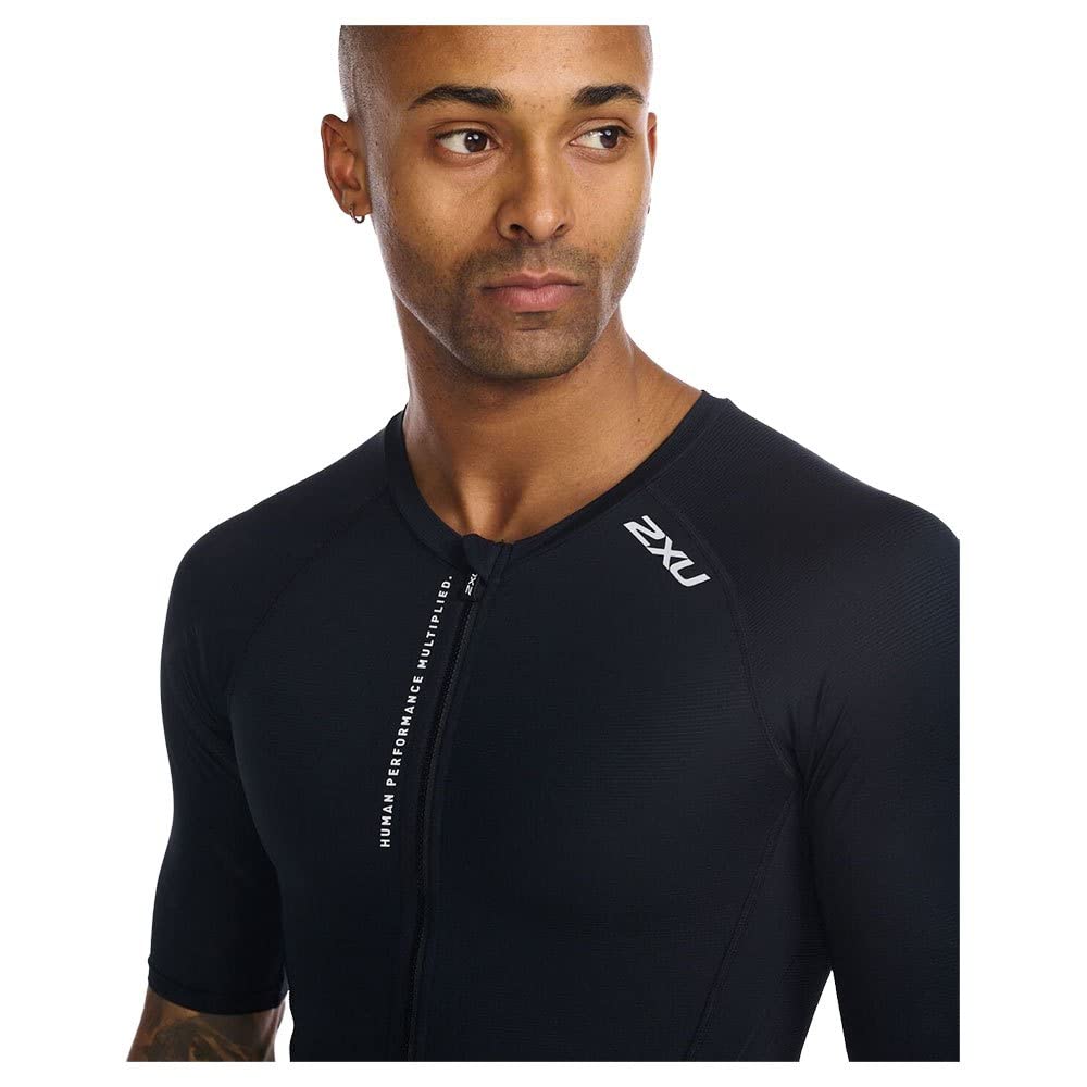 2XU Men's Trisuit Aero Sleeved Front Zip - Performance Triathlon Suit for Muscle Support