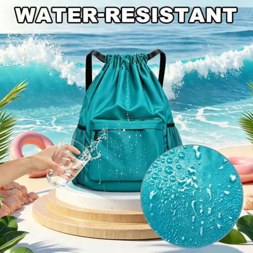TYGELLUIS Waterproof Drawstring Backpack with Bottle Pocket - Dark Teal