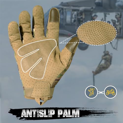 AXBXCX Tactical Gloves for Men Breathable Flexible Touch Screen Full Finger Gloves for Airsoft Paintball Motorcycle Cycling Hunting Camping Camouflage M