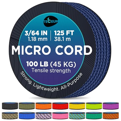 TECEUM Micro Paracord – Navy Blue – 1.18 mm x 125 ft – Micro Utility Cord – Thin Braided Paracord Rope Nylon Polyester – Wind Chime Replacement – Survival Strong String 038c