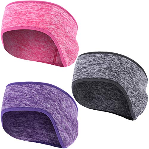 Obacle Ear Warmer Headband for Winter Non Slip Earmuff for Girls Women Men Ear Band Fleece Headband Ear Cover Muffs for Running Jogging Cycling Riding Yoga (Ear Warmer, 3 Pack Gray Purple Pink)