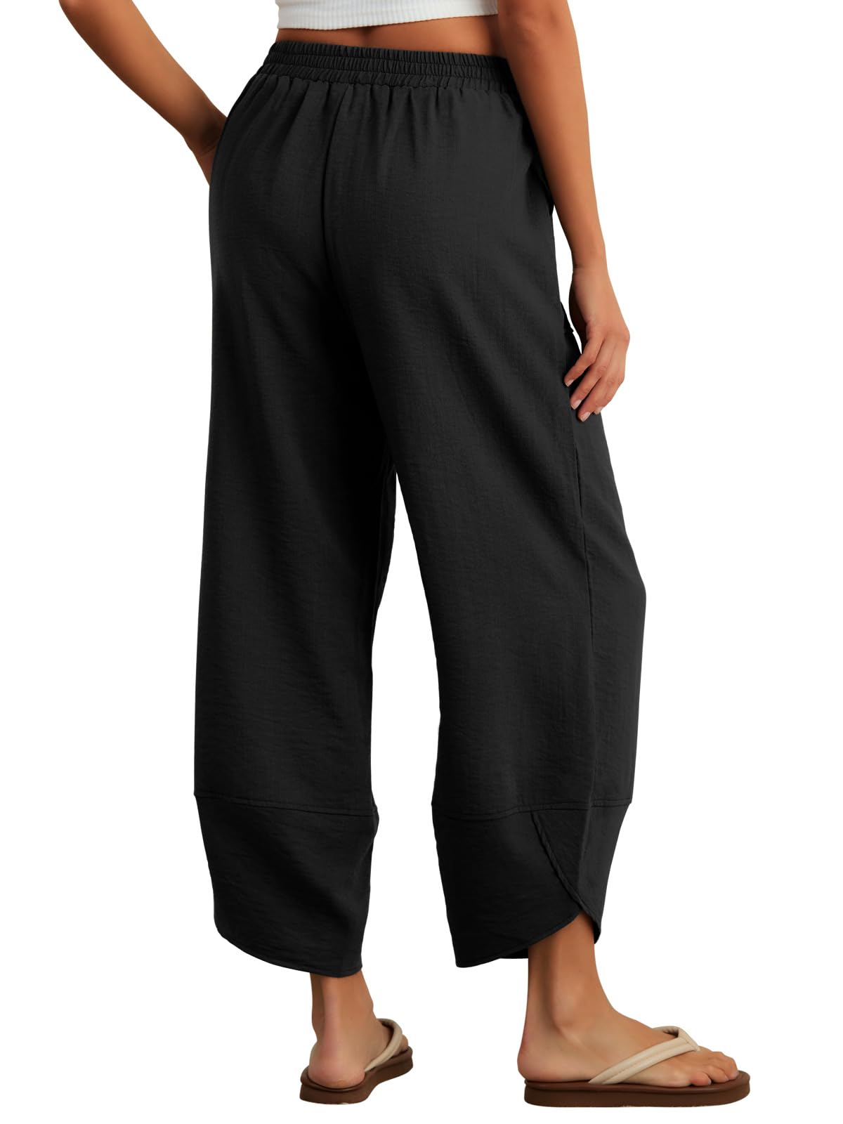 Feiersi Womens Baggy Wide Leg Pants Elastic Waisted Casual Palazzo Harem Pants Summer Beach Trousers
