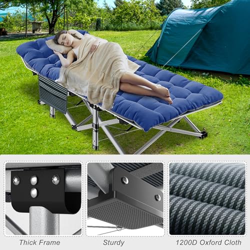 ABORON Folding Camping Cot W/Mat for Adults, Heavy Duty Outdoor Bed with Carry Bag,1200 D Layer Oxford Travel Camp Cots