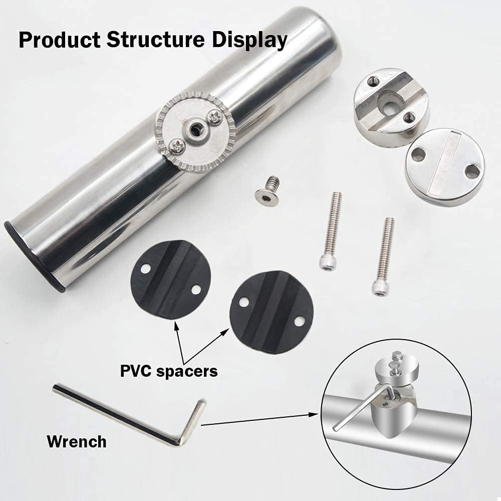 Rail Mount Rod Clamp Holders - Adjustable Stainless Steel Fishing Rod Holder for Kayak & Boat