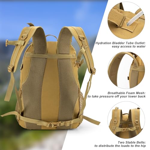 Jueachy Tactical Backpack 35L Military Bag: Waterproof Army Hiking Backpack Molle Bookbag Edc Bag Tan