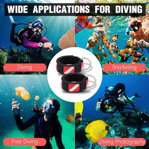 Scuba Diving Wrist Strap, Adjustable Wristband with Stainless Steel D Ring, Suitable for Scuba Dive Lights, Flashlights, Cameras, Compass, Dive Slates, for Scuba Divers and Snorkelers£¨2 Pack£©