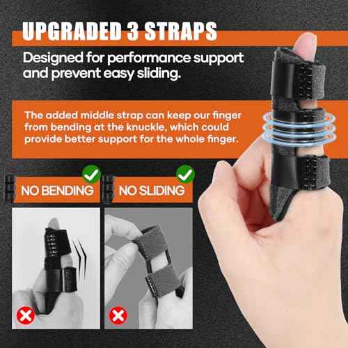 Trigger Finger Splint 2pcs for Arthritis, Injury, Broken, Finger Straightening Brace for Index, Middle, Ring Finger Pain Relief -Black 2