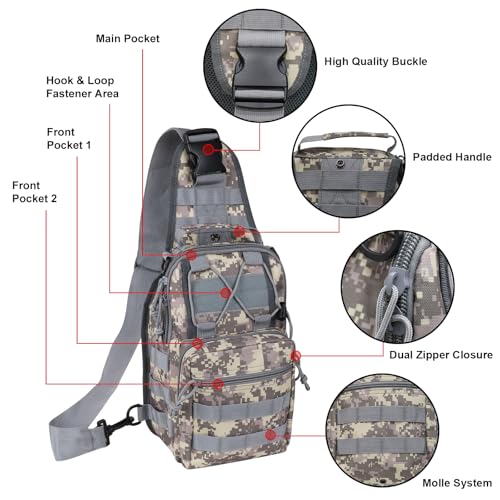 Qcute Tactical Backpack, Waterproof Military Cross-body Molle Sling Shoulder Backpack Chest Bag for Outdoor Every Day Carry (New Acu Camouflage)