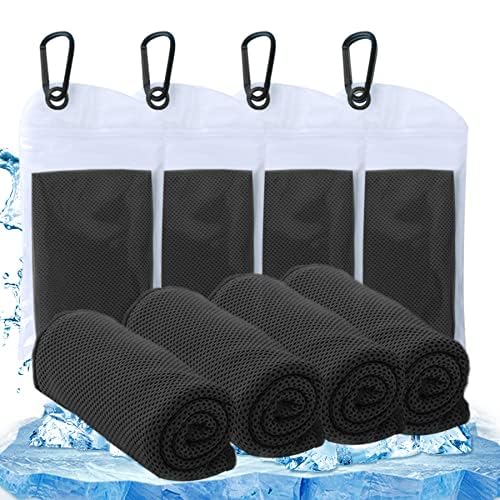 TowelTouch 4 Packs Cooling Towel (40"x 12"), Ice Towel, Microfiber Towel, Soft Breathable Cool Towel Stay Cool for Golf, Yoga, Sport, Gym, Workout, Camping, Fitness, Running,Workout (Black)