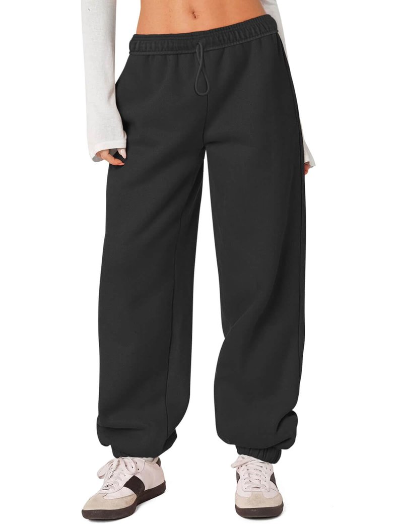 HeSaYep Women's Fleece Lined Sweatpants Thermal Winter High Waisted Sweat Pants Interior Drawstring Baggy Athletic Joggers Pants with Pockets Black M