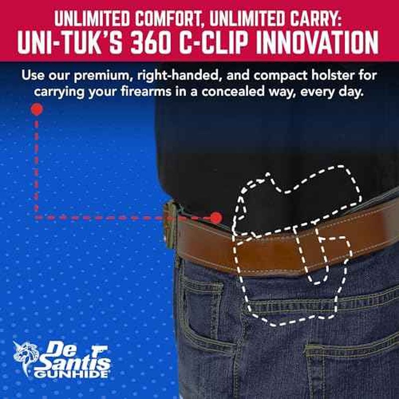 DeSantis Uni-Tuk Gun Holster, Built-in Spur, Fits S&W M&P Shield 9/40, S&W M&P Shield 9 Plus with OR Without RED DOT, IWB Holster, Adjustable and Tuckable 360-C Clip, Right Fitment, Black