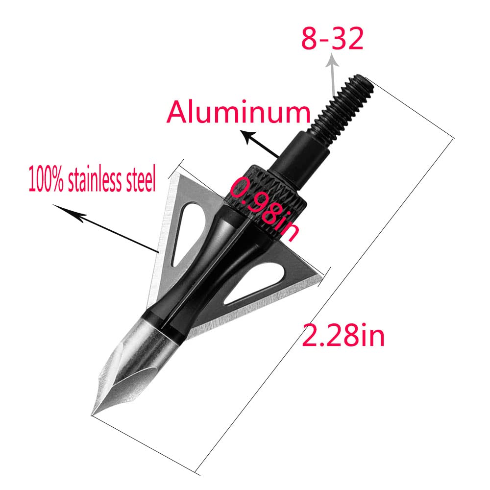 Hunting Broadheads, 3 Blades Archery Broadheads 100 Grain Screw-in Arrow Tips Compatible with Crossbow and Compound Bow
