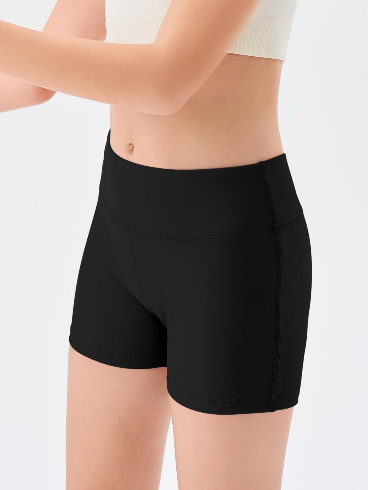 Haloumoning Girls Athletic Shorts Kids High Waisted Yoga Dance Biker Shorts Comfy Gymnastics Shorts 5-14Y Black