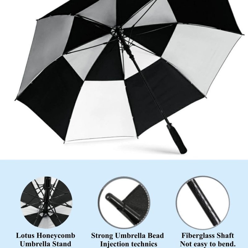 ROYMADE Golf Umbrella Automatic Open Double Canopy Vented Windproof Waterproo Golf Umbrella (White+Black)