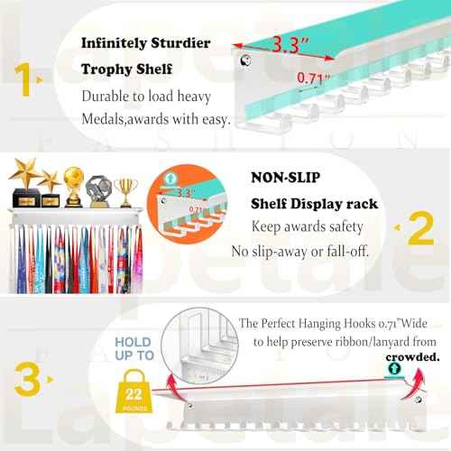 Non-Slip Trophy Shelf,Trophy and Medal Display Shelf, Medal Hanger Display For Wall with 16inchL,Shelves For Trophies medal display Upgraded Medal Holder display For gymanstics,race,soccer,swim