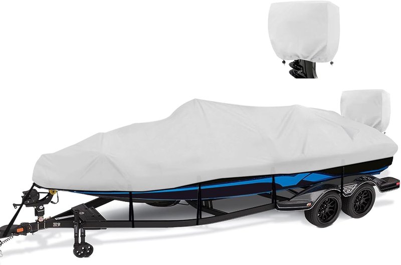 Waterproof Boat Cover - 1200D Heavy Duty Canvas for 14' to 16' Bass, V-Hull & Tri-Hull Boats | Gray