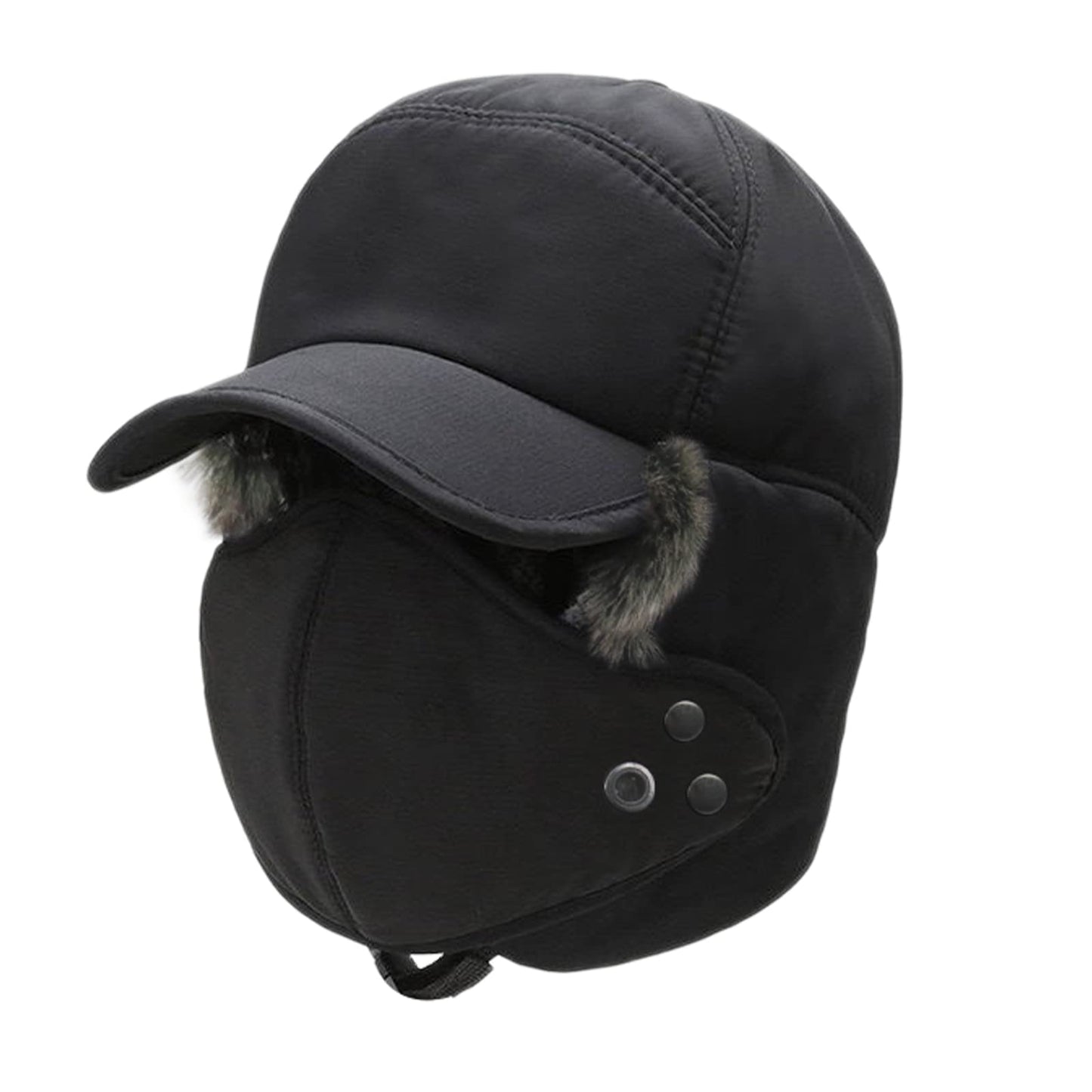 Phaiy Trapper Hat for Men Women, Winter Hats with Ear Flaps, Full Face Windproof Mask Baseball Cap with Faux Fur Lined, Keeping Warm While Skating, Skiing Other Outdoor Activities Black