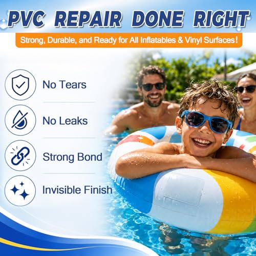 Air Mattress Repair Kit with Waterproof Vinyl Patches & PVC Glue