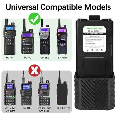 BAOFENG UV-5R Battery 3800mAh USB-C Charging Extended High Capacity Ham Radio Battery UV5R BF-8HP UV-5R Series Radios with Type-C Charging Cable,2Pack