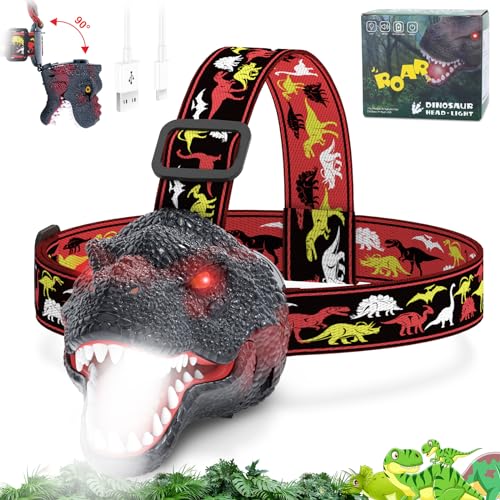 Nitigo Dinosaur Headlamp for Kids Flashlight Rechargeable Led Headlights Roar & Silent Mode, T-Rex Dinosaur Toys, Camping Gear, Gifts for Boys Girls Adults