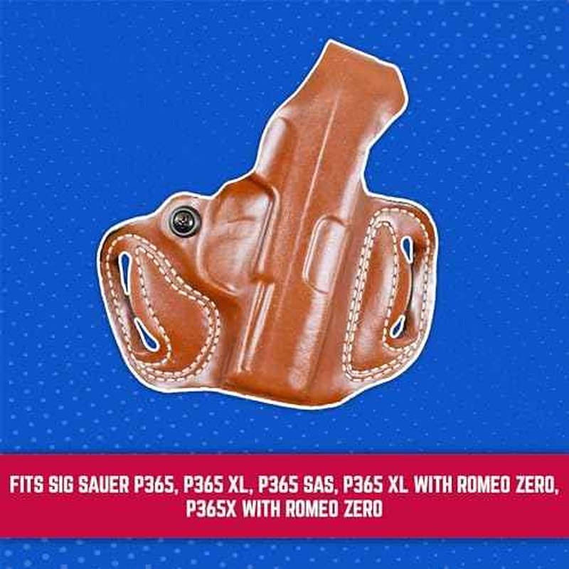 DeSantis Thumb Break Mini Slide Holster - Leather Holsters for Pistols, OWB Holster Compatible with SIG Sauer P365, P365 XL, P365 SAS, P365 XL w/ ROMEO ZERO, P365X w/ ROMEO ZERO - Left Hand Draw, Tan