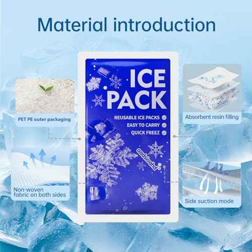 Dry Ice Packs for Shipping,Ice Packs for Lunch Boxes & Coolers,4.3x7.3in Long-Lasting Water Absorption Cold Packs,Food & Drinks Cooler Packs for Insulated Bags, Picnic, Travel,Camping