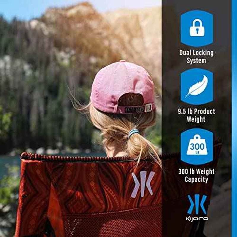 Kijaro Enjoy Versatile Folding Sports, Outdoor Chair & Lawn Chair, Dual Lock Feature, Destination Print - Victoria Desert Orange
