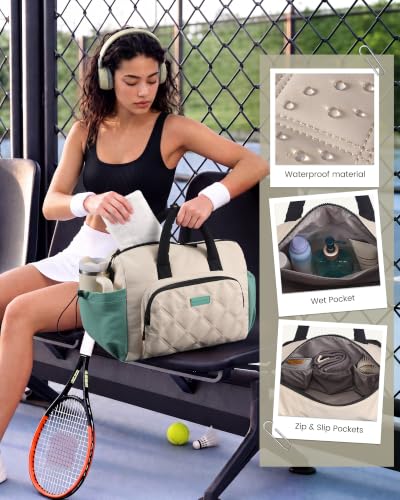 LOVEVOOK Medium Gym Bag with Large Water Bottle Pocket - Green & White