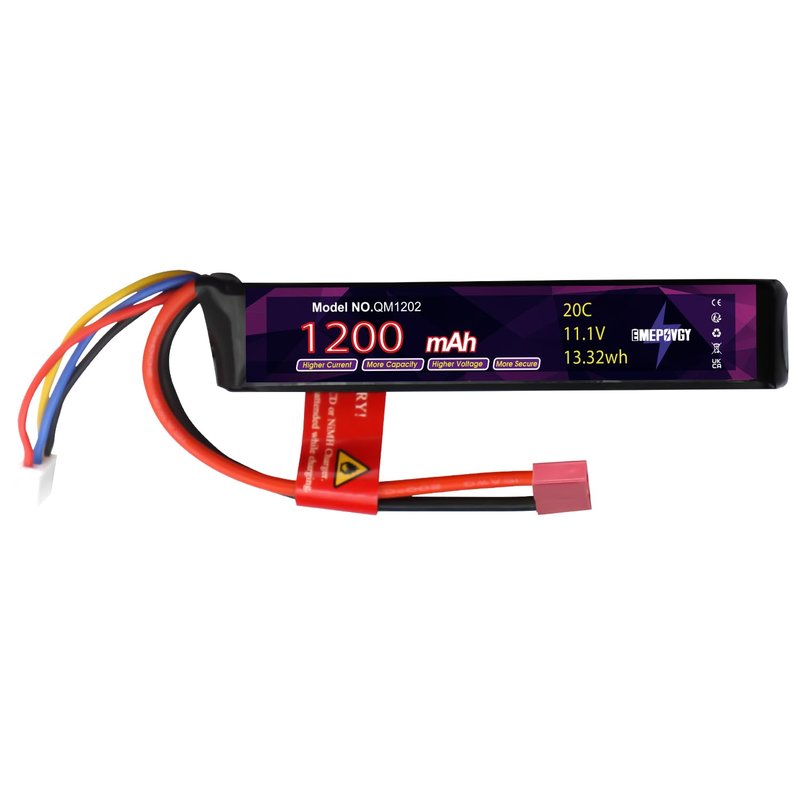 EMEPOVGY 3S Lipo Airsoft Battery 11.1V 1200mAh 20C Rechargeable Lithium Polymer Battery Pack with T Plug for Airsoft Guns Rifle - 2096