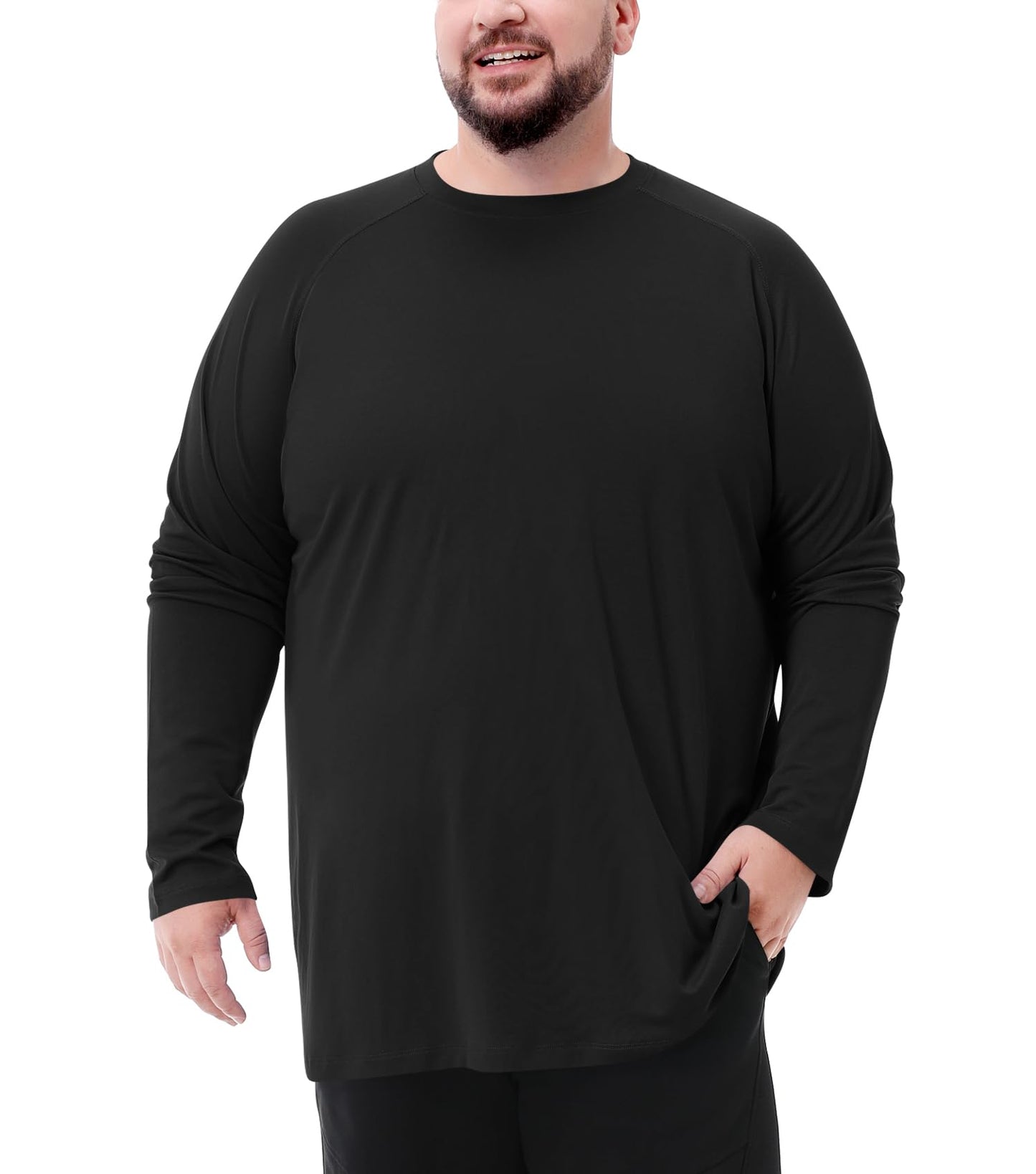 Mens Big and Tall Long Sleeve Swim Shirt Sun Protection UPF 50+ Rash Gard Quick Dry T-Shirt Black