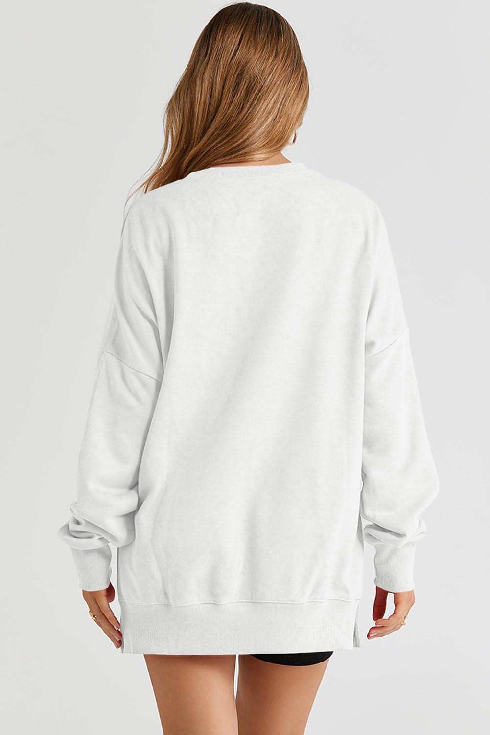 SHEWIN Women Fall Sweatshirt Oversized Pullover Tops White, Size M