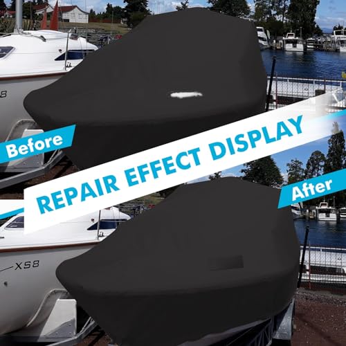 BOATPRO Boat Cover Repair Kit, 600D Super Stick Self-Adhesive Boat Cover Patch Repair Kit for Repairing Pool Cover, RV Cover, Awning, Waterproof Heavy Duty Canvas Repair Kit Black, 15" x 5",2 Pcs