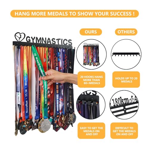 Goutoports Medal Holder Display Hanger Rack Frame for Sport Race Runner-Running Medal Hanger Display-Sturdy Black Steel Metal Over 60 Medals Easy to Install-HOL40