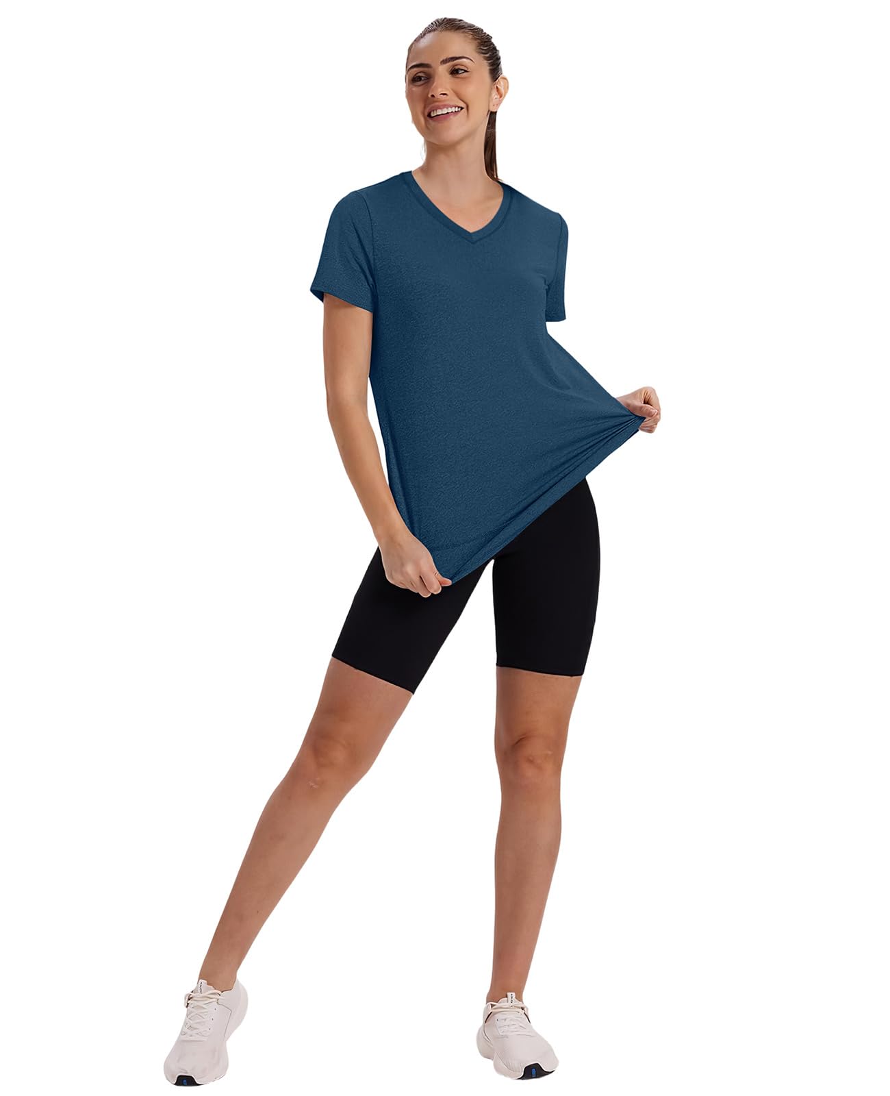 Oversized Tshirts for Women Dry Fit Plus Size Spring Clothes Summer Athletic Tops Workout Shirts V Neck Navy Blue 3XL