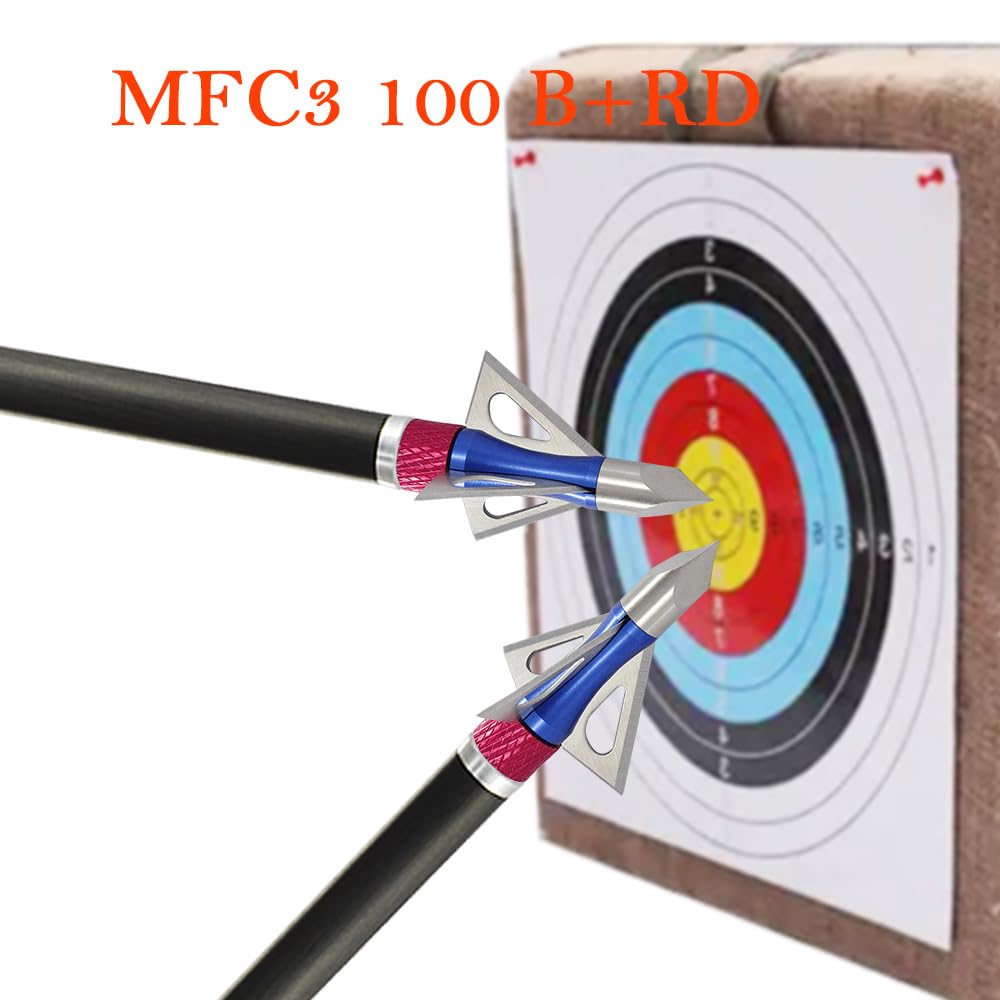 maifield Archery Broadheads 100 Grain Bowhunting Arrow Head 3 Fixed Blades 6 Pack for Small Game Crossbows and Compound Bow Arrows (Blue+Red 6PCS)