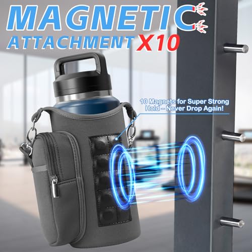 Magnetic Gym Bag Designed for 32oz/50oz Bottles with 10 Built-in Super Strong Magnets, Gym Magnetic Water Bottle Carrier Workout Pouch, with Phone Pockets & Handle Shoulder Strap, Fits for YETI Owala