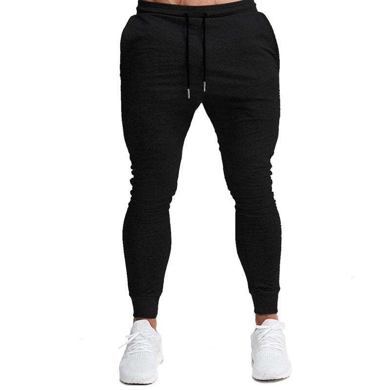 BUXKR Men's Slim Joggers Workout Pants for Gym Running and Bodybuilding Athletic Bottom Sweatpants with Deep Pockets,Black,L