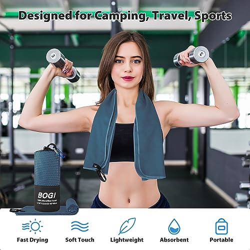 BOGI Microfiber Travel Sports Towel-Quick Dry Towel, Soft Lightweight Microfiber Camping Towel Absorbent Compact Travel Towel for Camping Gym Beach Yoga Swimming Backpacking (S:16''x32'',2Pcs-Nblue)