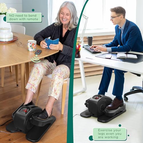 Under Desk Elliptical Machine, Mini Ellipse Leg Exerciser Electric Seated Pedal Fully Assembled Quiet Compact for Seniors Portable Stepper with Remote Control for Home