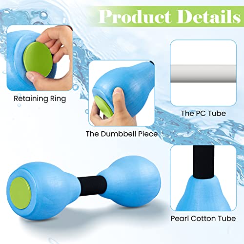 VIDELLY 2 Pieces Water Dumbbells Aquatic Exercise Dumbbells Pool Fitness Water Aerobic Exercise Foam Dumbbells Pool Resistance Sports EVA Foam Dumbbell Set Water Fitness Equipment for Weight Loss (Blue)