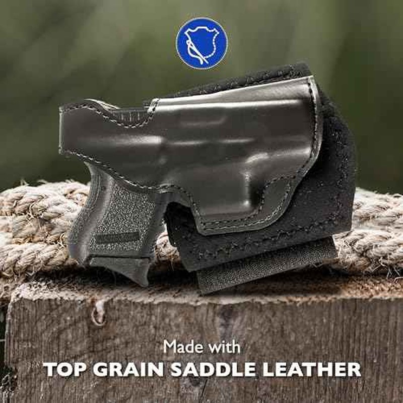 DeSantis Die Hard Ankle Rig - Concealed Carry Ankle Holster, Leather Lined Holster with Thumb Break, Neoprene Leg Band, Compatible with Glock 26, 27, 33 - Right-Hand Draw, Black