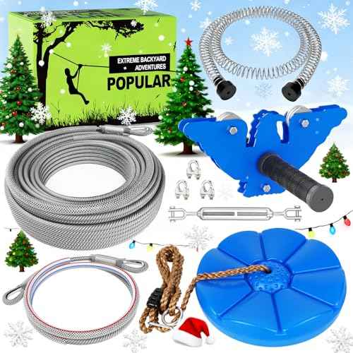 X XBEN Zip line Kits for Backyard, Zip Lines for Kid and Adult, Included Swing Seat, Ziplines Brake, and Steel Trolley, Outdoor Playground Equipment (75FT)