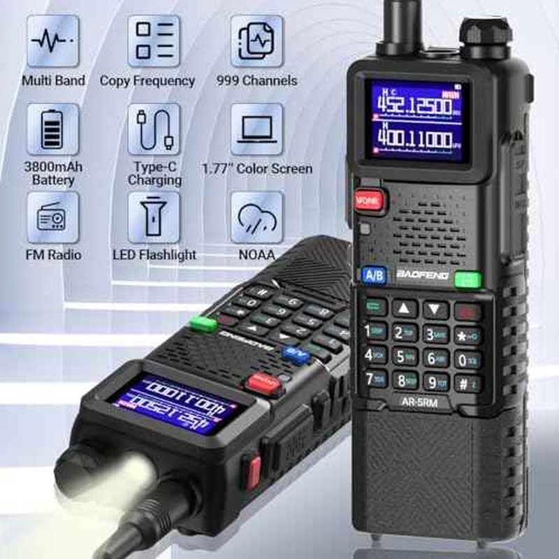 BAOFENG Ham Radio Handheld Long Range Walkie Talkies Rechargeable 3800mAh Battery Two Way Radio AR-5RM NOAA Weather Tactical Portable Radios with USB-C Charger for Hunting Survival Gear,2Pack