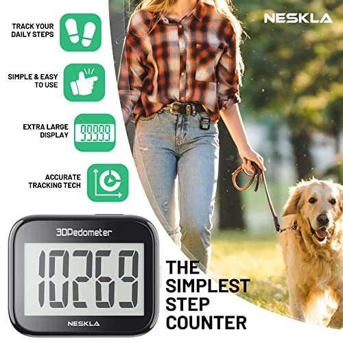 3D Pedometer for Walking, Simple Step Counter for Walking with Large Digital Display, Step Tracker with Removable Clip Lanyard, Accurately Track Steps for Men Women Kids Adults Seniors