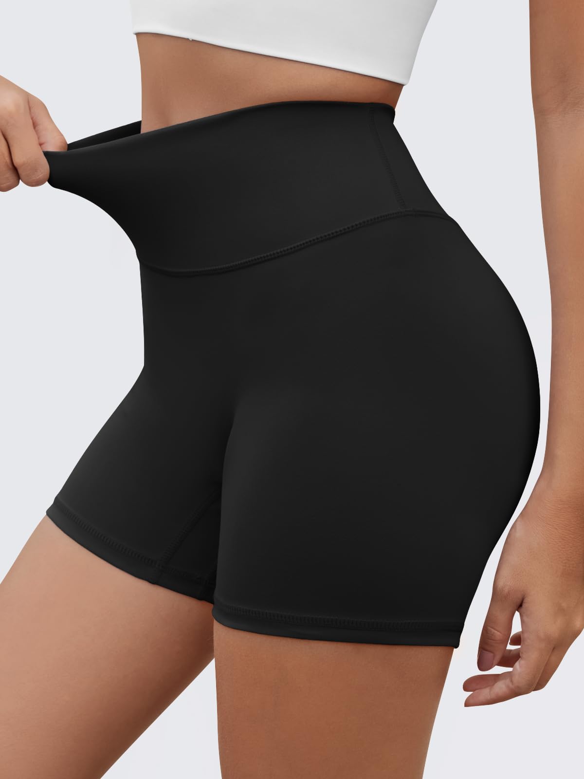 Aoysky Womens Buttery Soft Biker Shorts 4" High Waisted Ruched Workout Gym Yoga Running Athletic Shorts Black