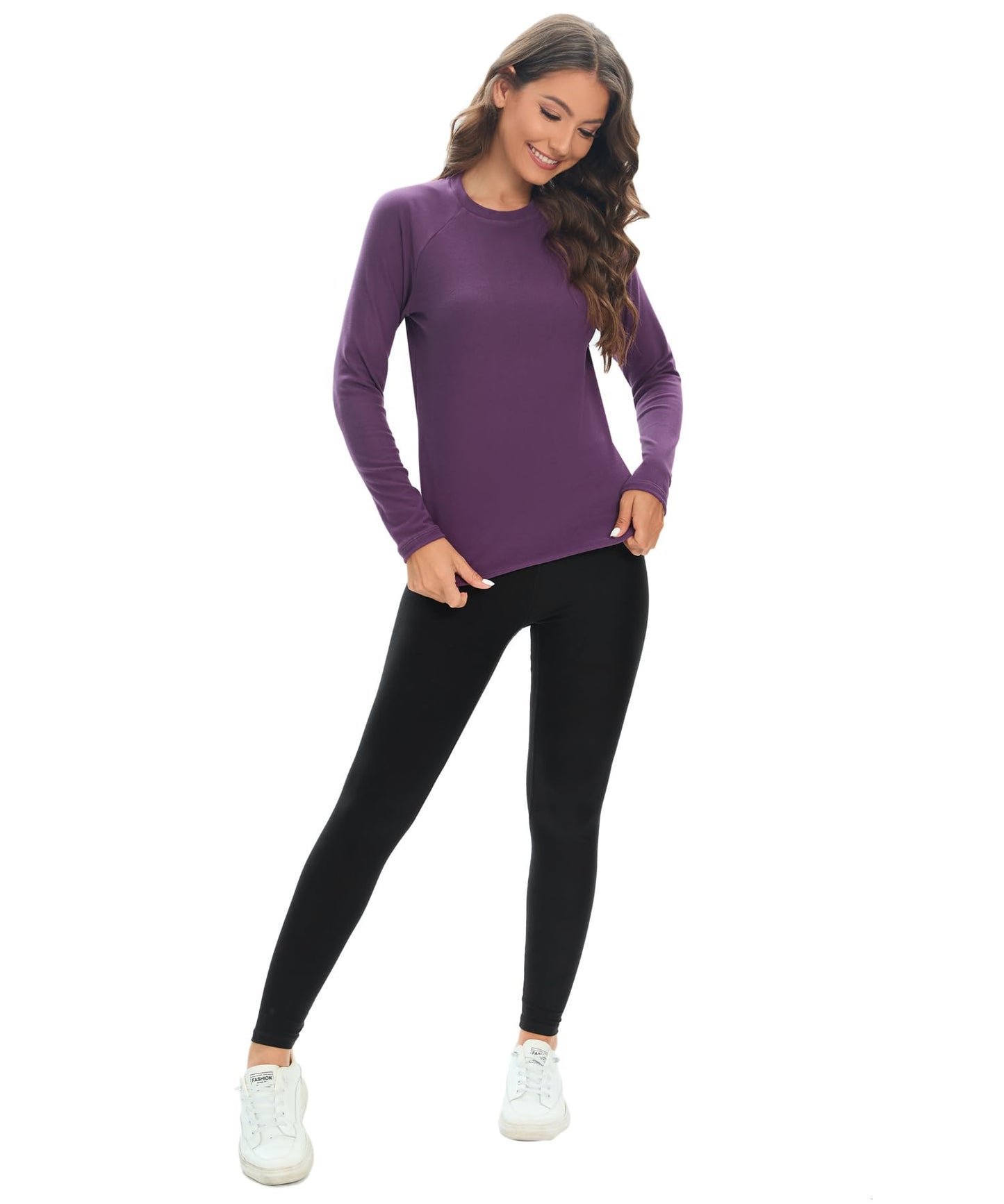 Women's Thermal Fleece Tops Long Sleeve Running Athletic Shirt for Cold Weather Purple S